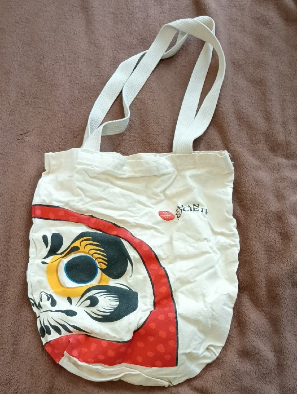 Canvas Tote Bag with Red Accent and Graphic Print
